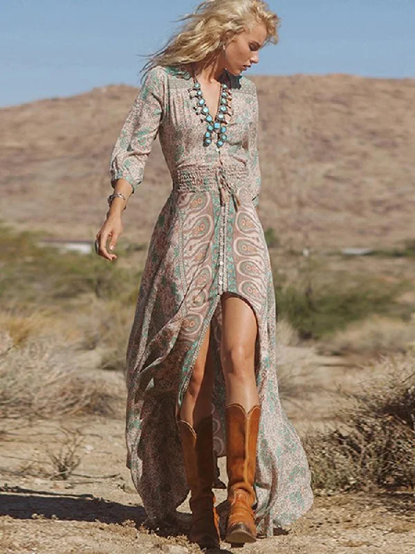ASHORESHOP Vacation  boho dress 2020 floral print Chiffon Floor long dresses Tunics New arrival