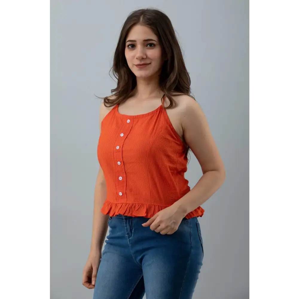 Elegant Cotton Katha Work Western Wear Crop Top For Women (Orange) Cotton Fabric Linen Fabric Terry Fabric Elegant Cotton Katha Work Western Wear Crop Top For Women (Orange) Cotton Fabric Linen Fabric Terry Fabric