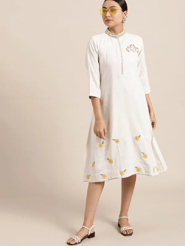 Off-White Floral  Embroidered Dress Tunics Stylish elegant