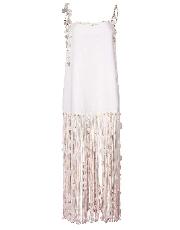 Postcard Shell Fringe Dress Turtleneck Neckline Stylish