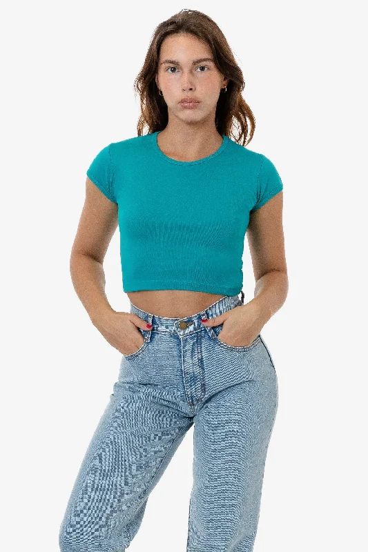 43035 - Cap Sleeve Baby Rib Crop Top Fleece Fabric Down Fabric Feather Fabric
