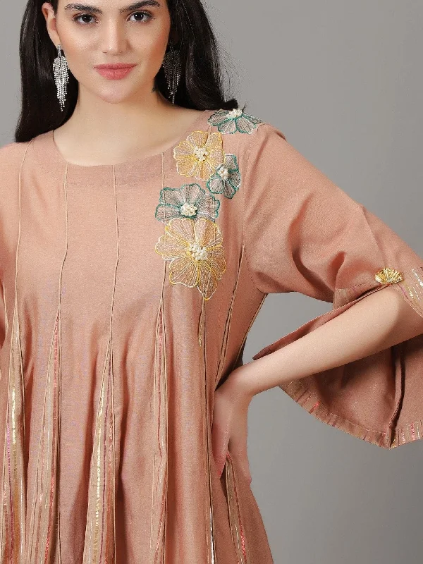 Burnt Sienna Lurex Striped Women Dress Tunics Polka dots