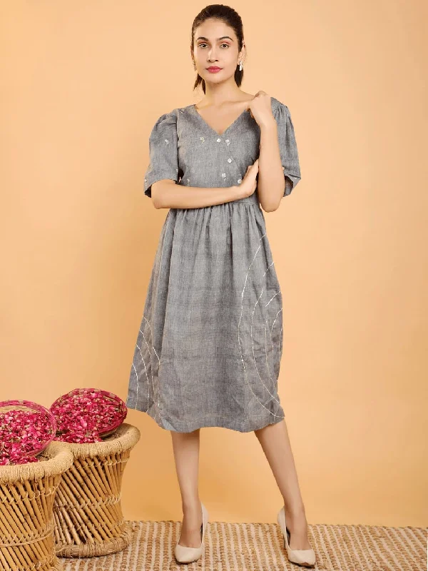 Grey Dabka Gota Embroidered Dress Tunics Office stylish
