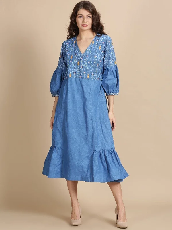 Blue Sanganeri Block Print Dress Tunics Bridal satin