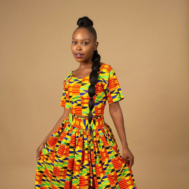 Efya Kente African Print Crop Top Print Jacquard Patchwork