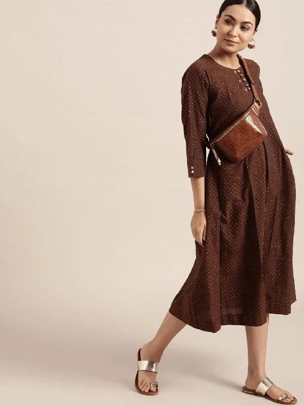 Brown block Print Cotton Dress Tunics Sophisticated sleek