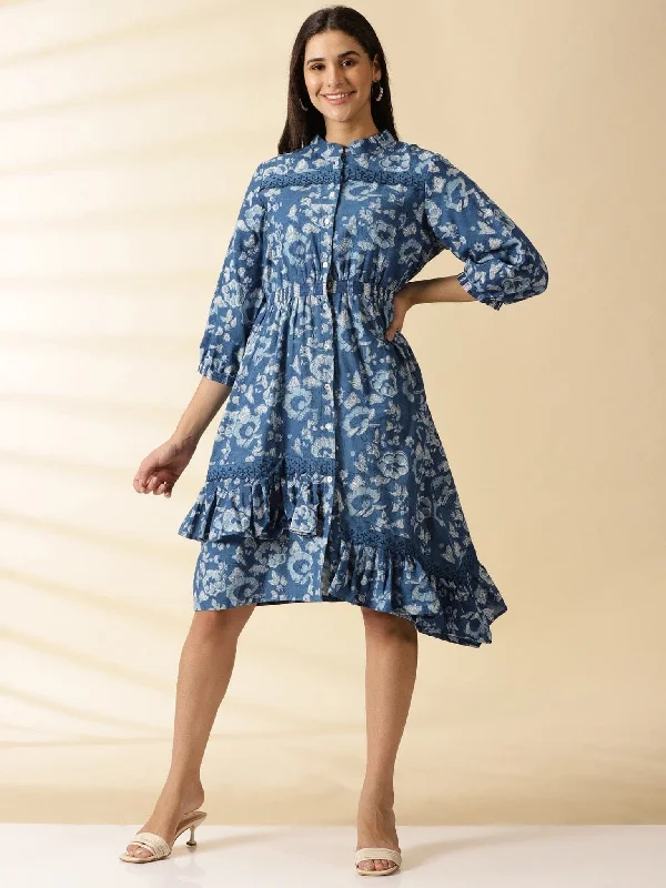 Indigo Blockprinted Women Dress Tunics Mesh breathable