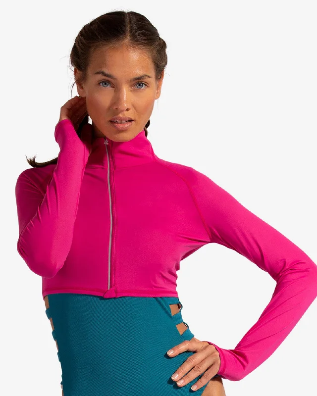 BloqUV: Women's UPF 50 Full Zip Crop Top (4010) - Passion Pink Hooded Caped Shawl Collar BloqUV: Women's UPF 50 Full Zip Crop Top (4010) - Passion Pink Hooded Caped Shawl Collar
