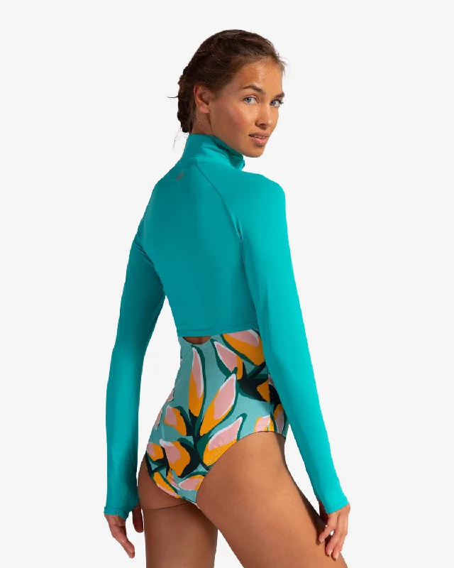 BloqUV: Women's UPF 50 Full Zip Crop Top (4010) - Caribbean Blue Terry Blend Velvet Blend Canvas Blend BloqUV: Women's UPF 50 Full Zip Crop Top (4010) - Caribbean Blue Terry Blend Velvet Blend Canvas Blend