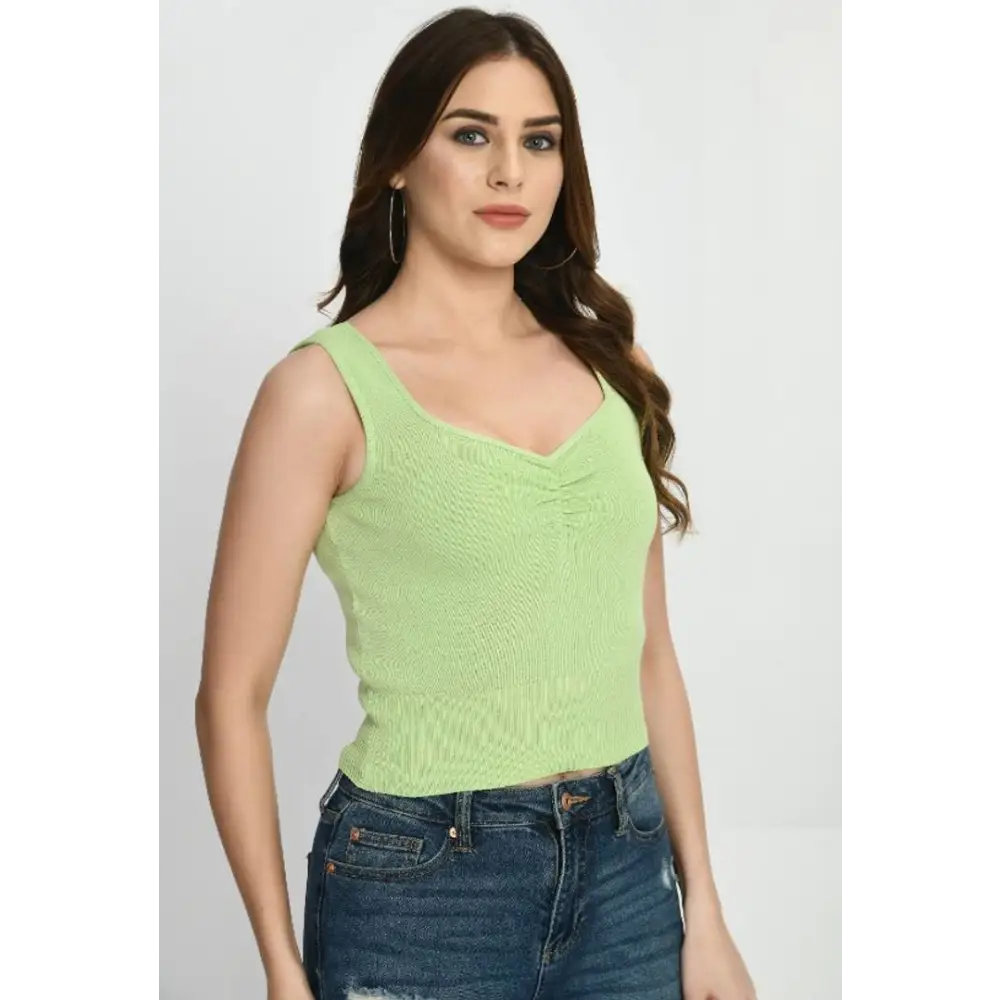 Trendy Wool Solid Crop Top Seamless Knitted Crochet