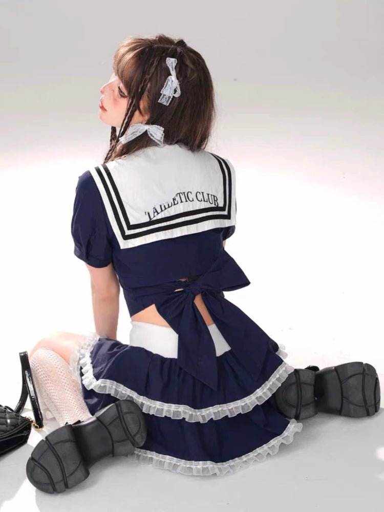Kawaii Seifuku 2 Piece Set – Y2K Crop Top and Fluffy Mini Skirt Cozy Warm Stylish