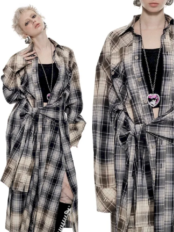 Long Plaid Shirt Style Dress【s0000009846】 Floral Print girly
