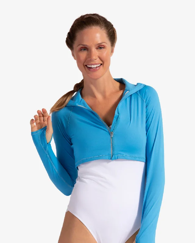 BloqUV: Women's UPF 50 Full Zip Crop Top (4010) - Ocean Blue Collared Crew Neck Turtle Neck BloqUV: Women's UPF 50 Full Zip Crop Top (4010) - Ocean Blue Collared Crew Neck Turtle Neck