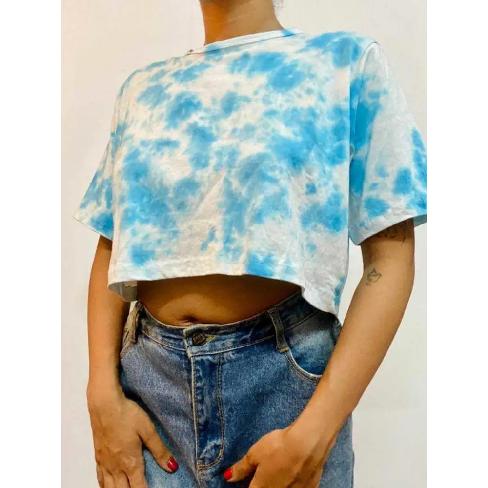 Blue Dots Tie Dye Cotton Crop Top Jersey Fabric Tulle Fabric Batik Fabric