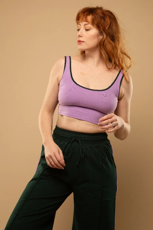 Api Crop Top in Lilac (with forest green piping) Silk Blend Satin Velvet