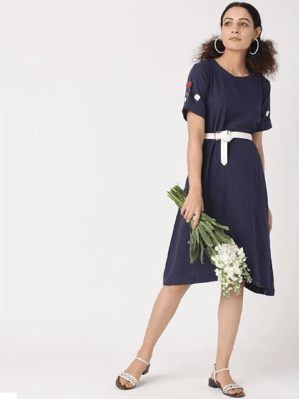 Women Blue Crochet Dress Tunics Versatile all-occasion