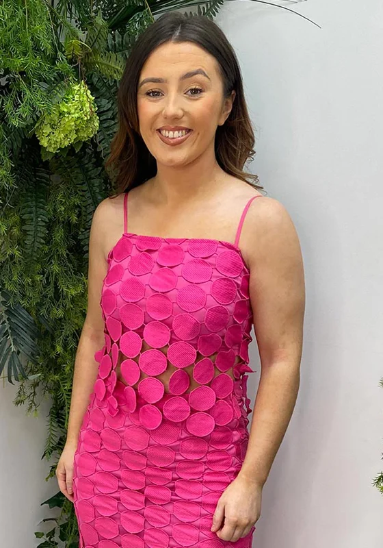 The Sofia Collection Embroidered Disc Crop Top, Fuchsia Fashionable Trendy Casual