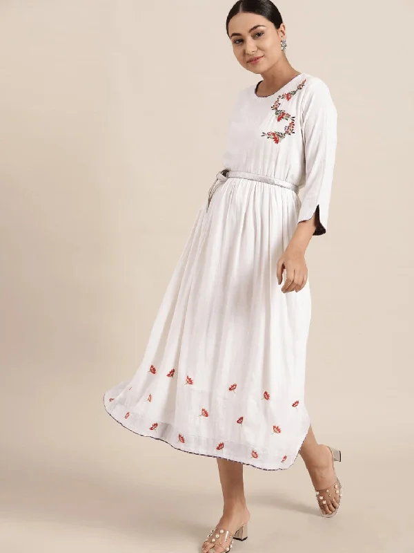 White Floral Embroidered Dress Tunics Sophisticated sleek
