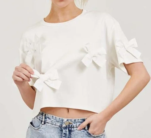 Crop Top Individual Bow Top Cashmere Blend Cotton Blend Poly Blend