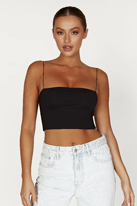 Yvonne Cami Crop Top - Black Polka Dot Checkered Tartan
