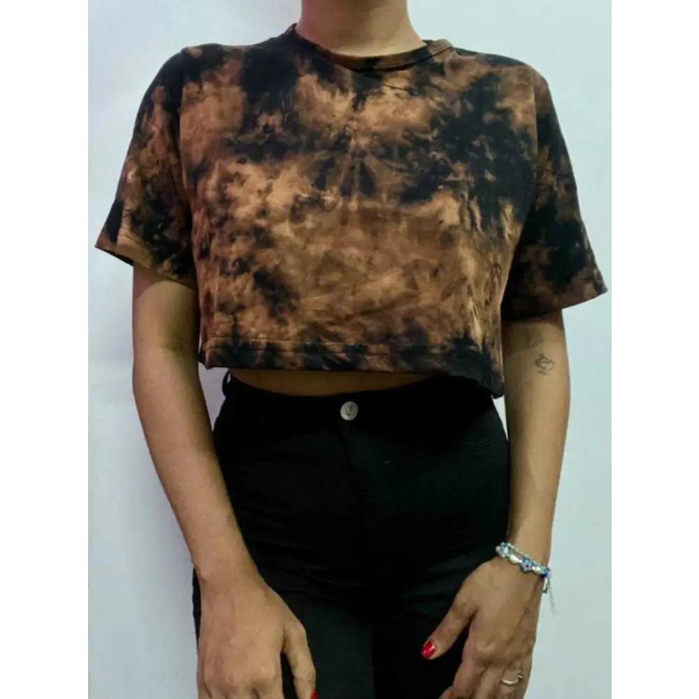 Bleached Dots Tie Dye Cotton Crop Top Embroidered Appliqued Beaded