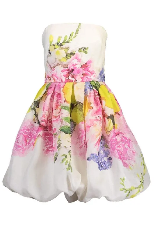 Strapless Bubble Skirted Dress Crew Neckline Casual