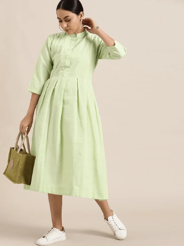 Women Handwoven Green Dress Tunics Chic fashionable