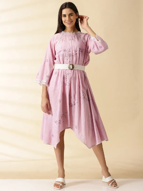 Mauve Embroidered handkercheif Dress Tunics Corduroy durable