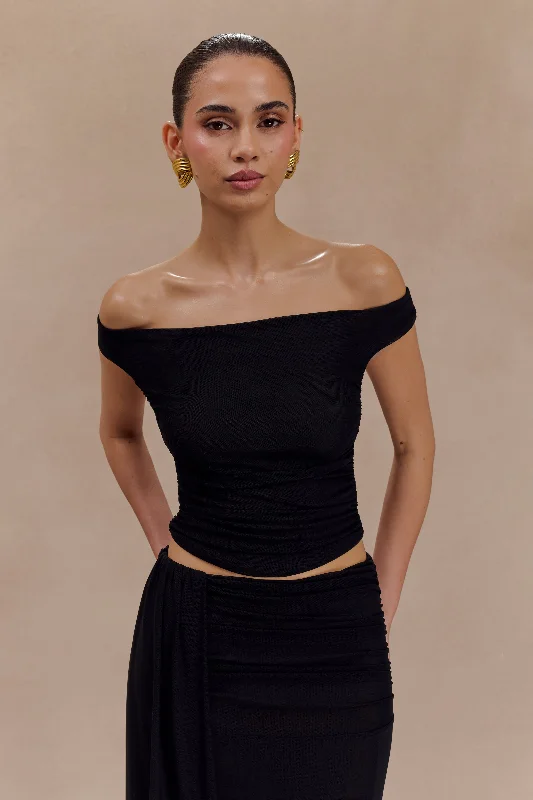Brooklyn Mesh Crop Top - Black Faux Fur Fabric Real Fur Fabric Shearling Fabric