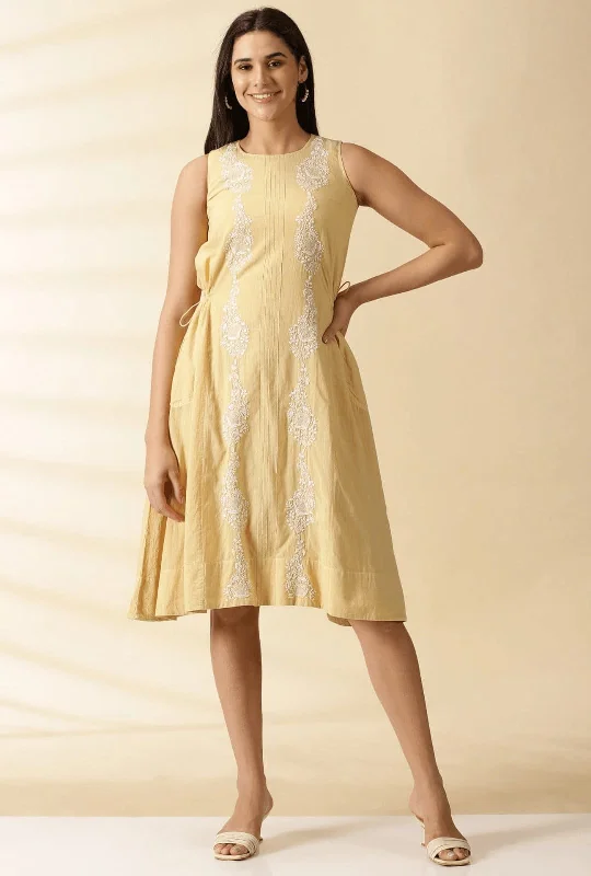 Cotton Chikankari Dress - Beige Tunics Velvet soft