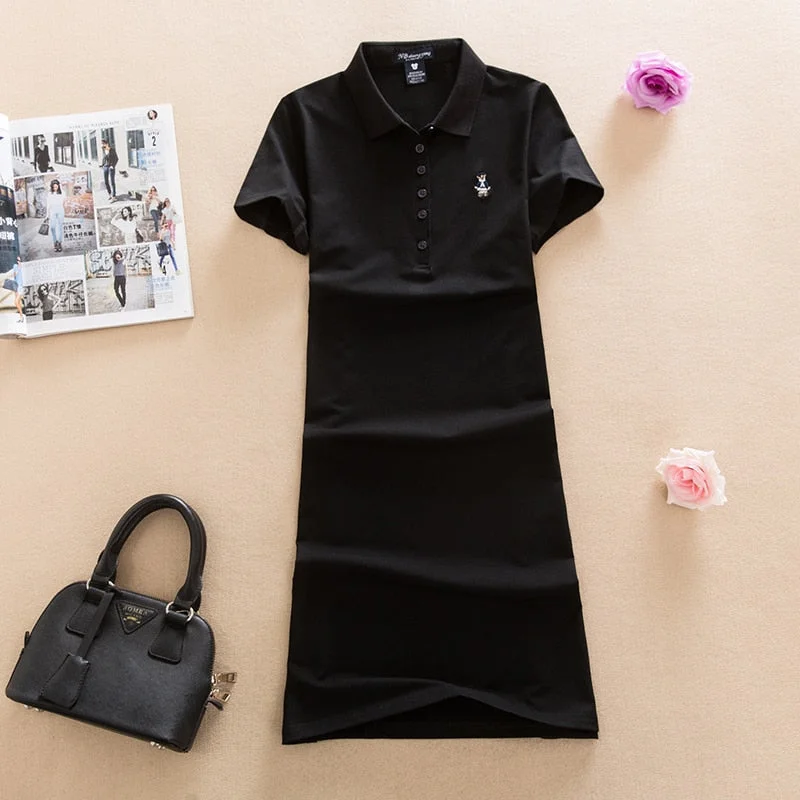 Embroidery Polo Casual Dress Tunics Short Trendy