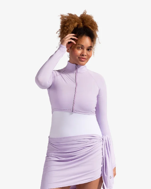 BloqUV: Women's UPF 50 Full Zip Crop Top (4010) - Lavender Striped Floral Plaid