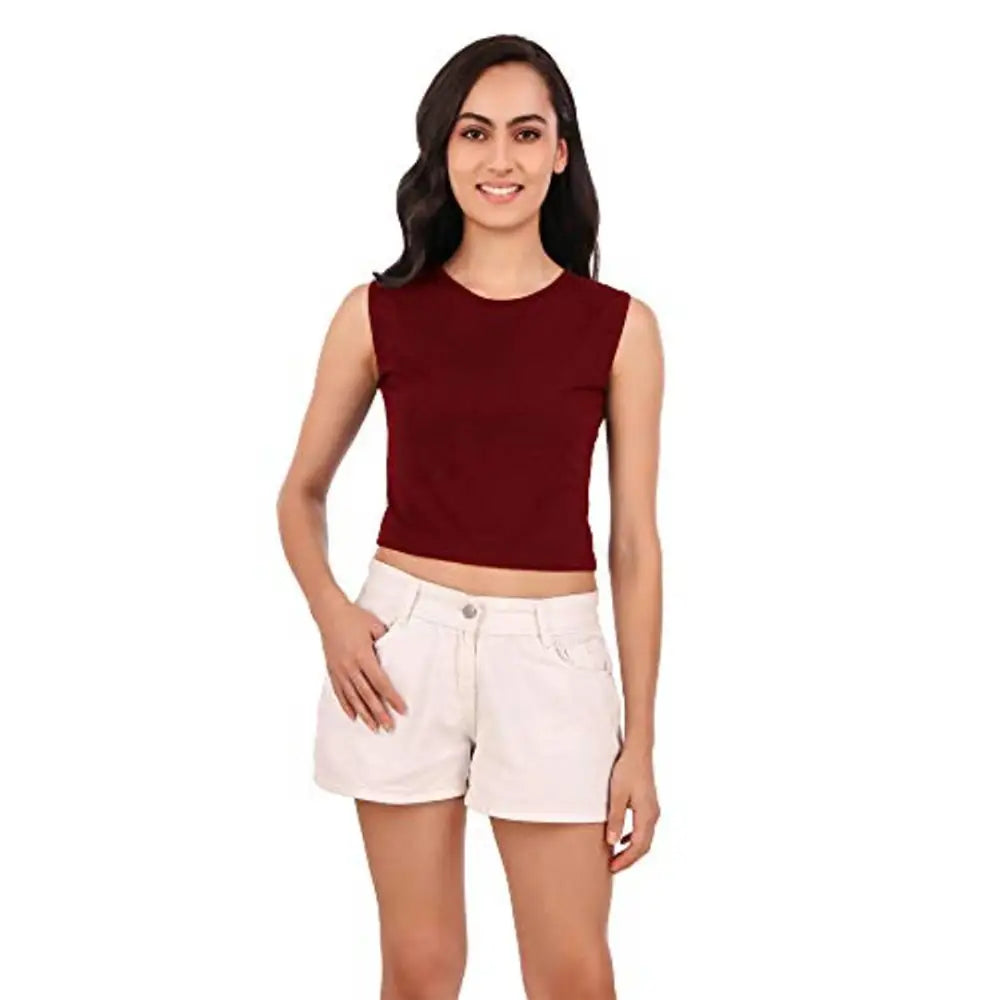 Lovira Cotton Women Round Neck Crop Top Chenille Brocade Lace