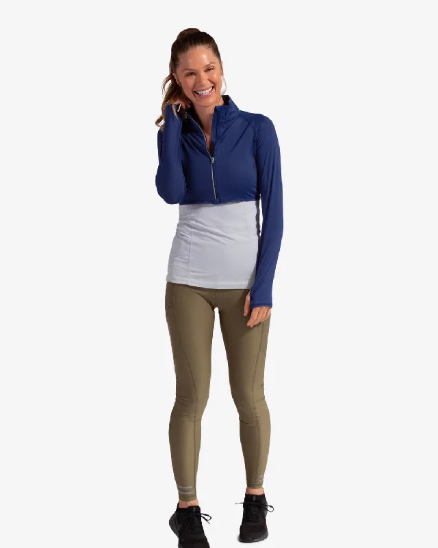 BloqUV: Women's UPF 50 Full Zip Crop Top (4010) - Navy Print Jacquard Patchwork