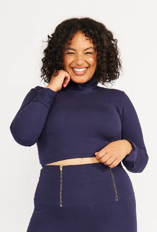 Turtle Neck Long Sleeve Crop Top with Hole in Eclipse Plaid Crop Top Polka Dot Checkered