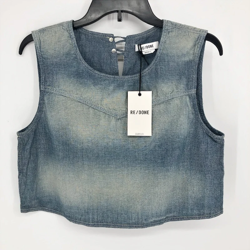 RE/DONE Women's Chambray Sleeveless Crop Top Small Amore Indigo Boxy Tank NWT Mesh Fabric Canvas Fabric Denim Fabric RE/DONE Women's Chambray Sleeveless Crop Top Small Amore Indigo Boxy Tank NWT Mesh Fabric Canvas Fabric Denim Fabric