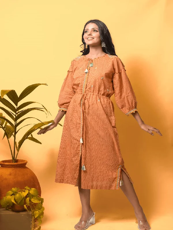 Rust Yellow Style Women's Dress Tunics Summer linen