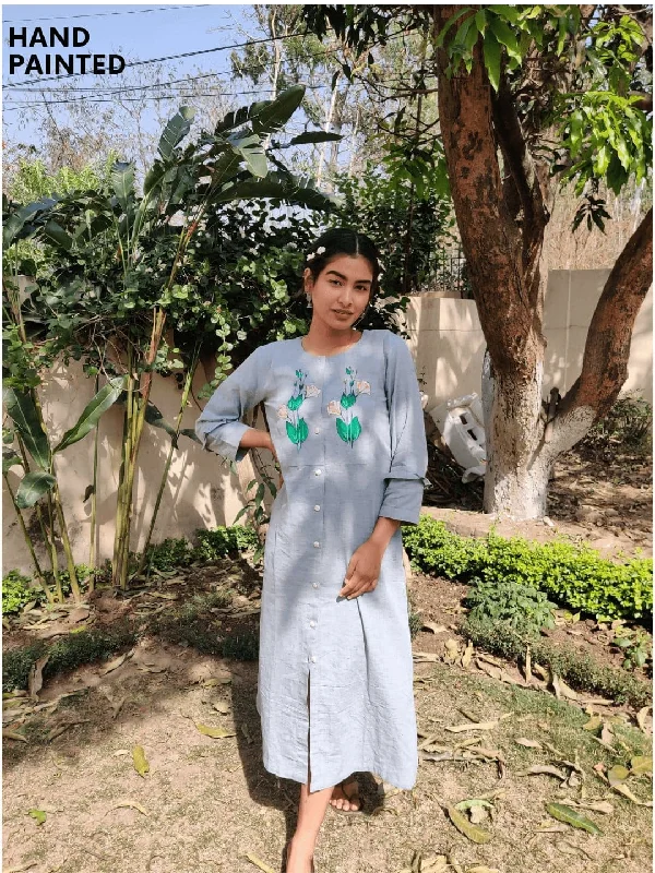 Women Painted Grey Khadi Dress Tunics Review highly
