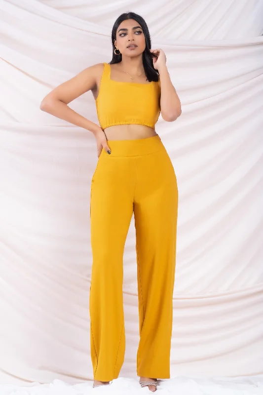 Mustard Square Neck Crop Top Polka Dot Checkered Tartan
