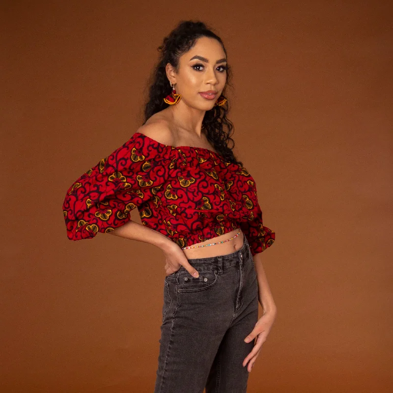 Ana Balloon Sleeve Crop Top Collared Crew Neck Turtle Neck