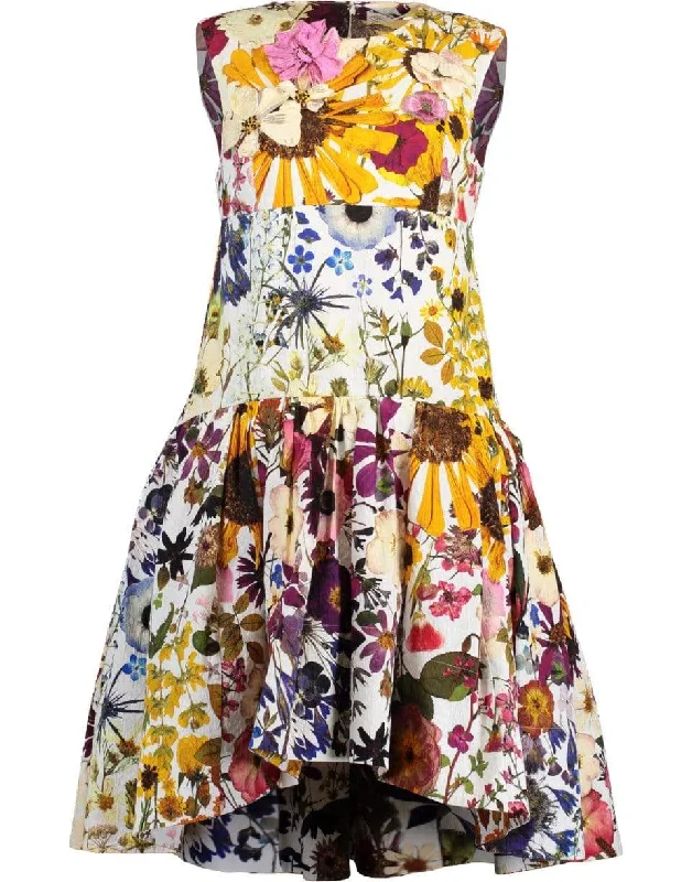Floral Embroidered Cloque Peplum Dress empire Waist empire