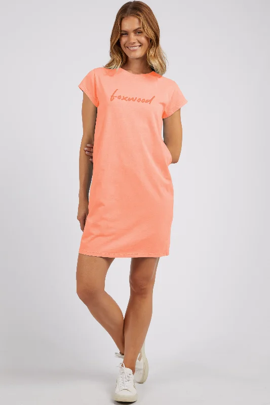Foxwood Signature Embriodery Tee Dress - Neon Peach Tunics Office stylish