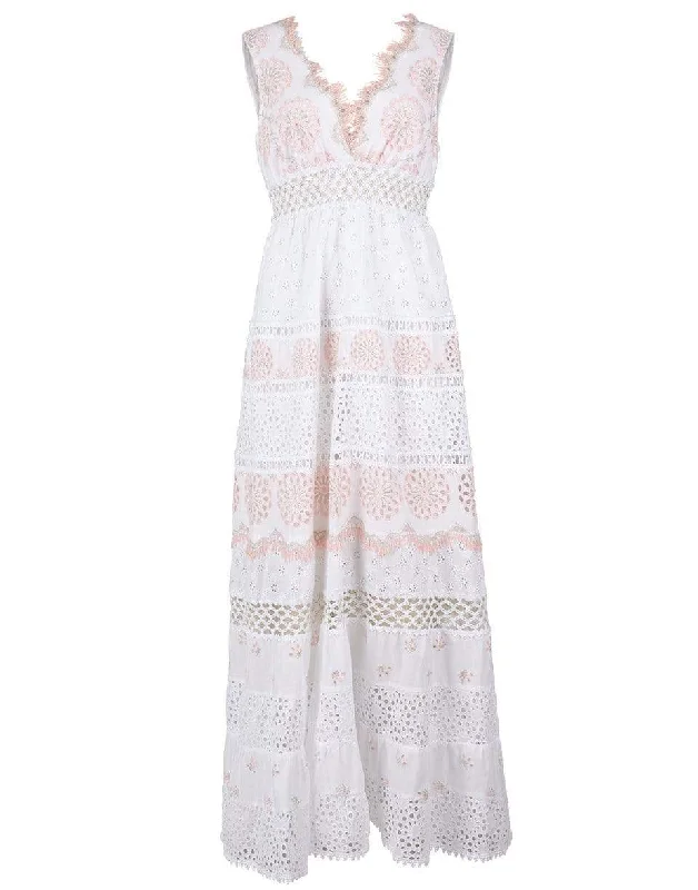 Embroidered Off The Shoulder Maxi V-Neck Dress Tunics Practical easy-care
