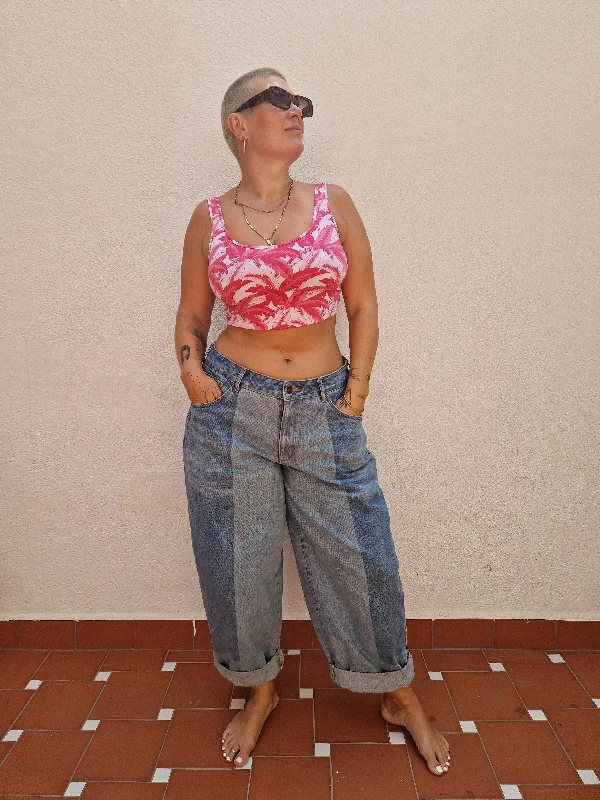 Api Crop Top in Pink Banana Leaf Fashionable Trendy Casual