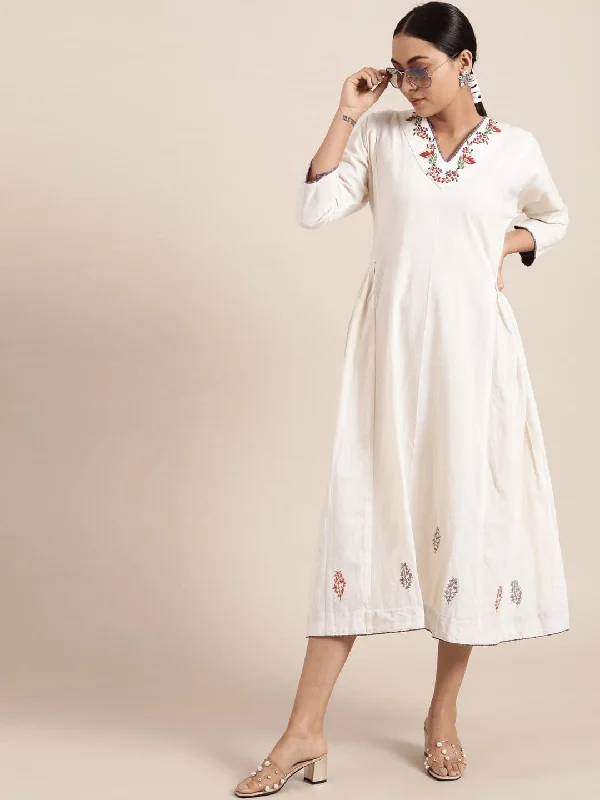 White Cotton Embroidered Dress Tunics Luxurious premium