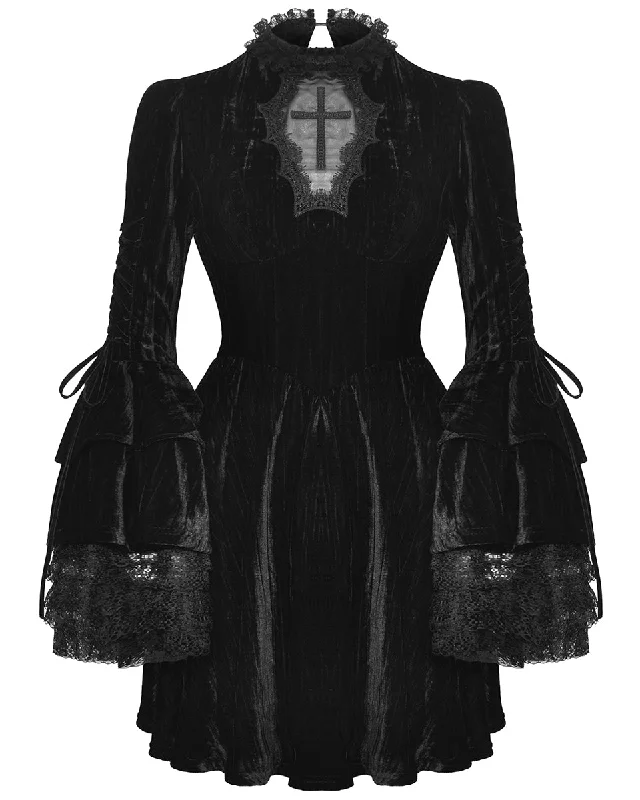 Dark In Love Gothic Crucifix Casket Velvet Bell Sleeve Dress Tunics Cozy comfortable