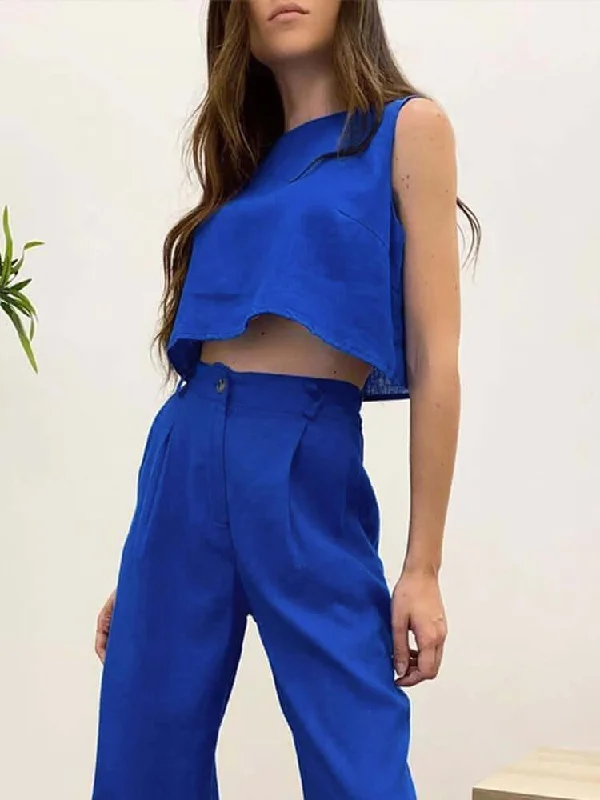 Two Piece Crop Top Outfit Set Zippered Buttoned Snapped