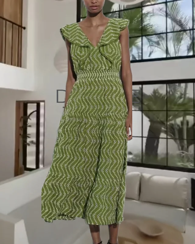 ASHORE SHOP 2023 Summer New Women's Embroidery Dress Solid V-Neck Sleeveless Layered Decorative Ruffle Edge Mid-Calf Long Dress Tunics Prom sequined ASHORE SHOP 2023 Summer New Women's Embroidery Dress Solid V-Neck Sleeveless Layered Decorative Ruffle Edge Mid-Calf Long Dress Tunics Prom sequined