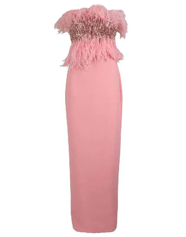 Stretch Crepe With Crystals Column Dress Elegant Long Evening