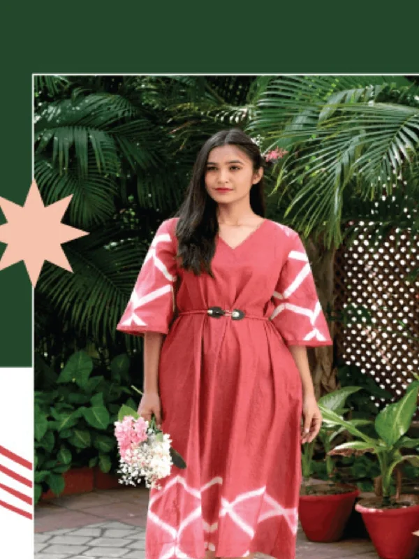 Women Red Hand Dyed Including Belt Dress Tunics Fleece cozy